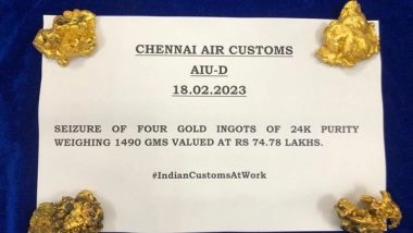 India News | Chennai: Customs Seize Gold Worth Rs 1.21 Crore
