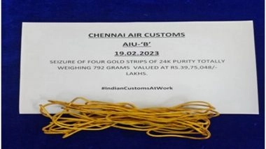 India News | Gold Worth over Rs 39 Lakh Seized at Chennai Airport