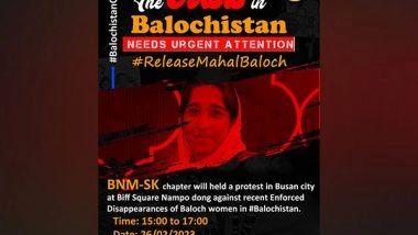 World News | Baloch Rights Group South Korea Chapter Holds Protest Against Recent Enforced Disappearances of Women