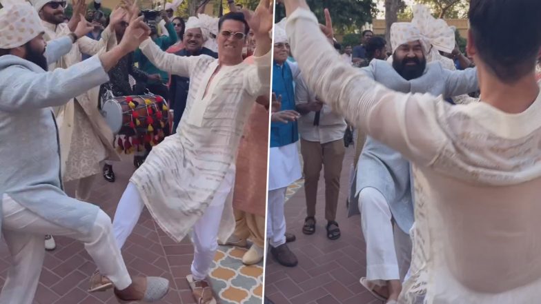 Akshay Kumar and Mohanlal Dance to Dhol Beats at a Wedding! Netizens Go Gaga Over Khiladi and Lalettan’s Epic Moment (Watch Video)