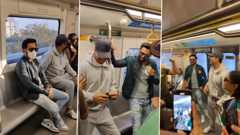 Selfiee Stars Akshay Kumar and Emraan Hashmi Dance With Fans in Moving Mumbai Metro on 'Main Khiladi Tu Anari' (Watch Video)