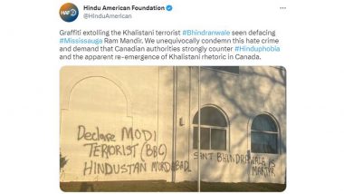 India Raises Issue with Canada Over Anti-India Graffiti by Khalistani Extremists on Ram Mandir in Mississauga