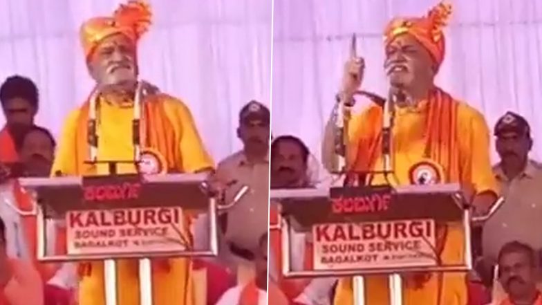 Pramod Muthalik Makes Controversial Remark Again, Says 'Trap 10 Muslim Girls, If You Lose One Hindu Girl to Love Jihad' in Bagalkote (Watch Video)