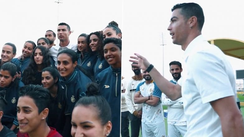 Cristiano Ronaldo Meets Al-Nassr Women's Football Team, Wishes Them Good Luck for Remaining Games (Watch Video)