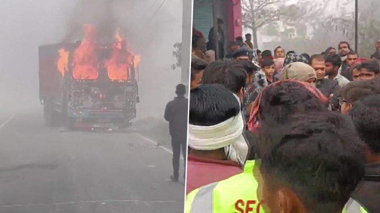 Bihar: Locals Create Ruckus, Set Truck on Fire After Vehicle Mows Down Class 10 Student At Orma Highway in Siwan (See Pics)