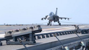 Indian Navy Carries Out Maiden Landing of LCA and MiG29K Jets on Indigenous Aircraft Carrier INS Vikrant (Watch Video)