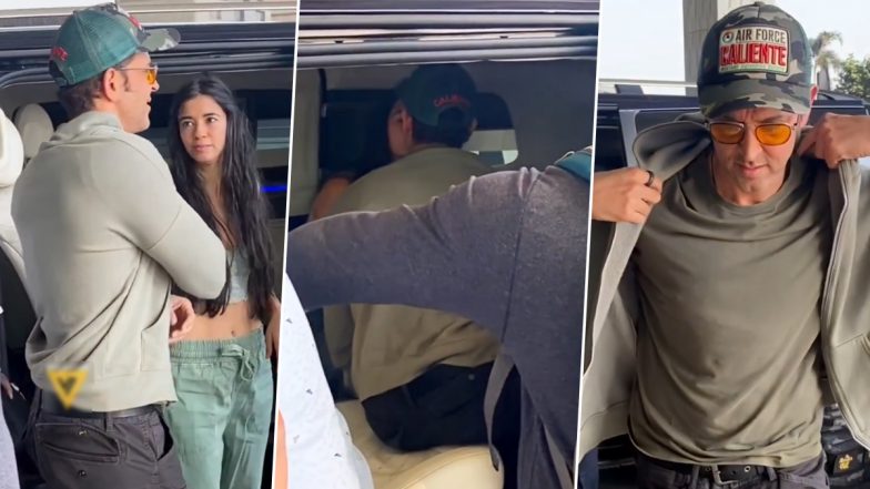 Hrithik Roshan Kisses Girlfriend Saba Azad As She Sees Him Off at Airport (Watch Video)