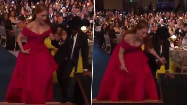 SAG Awards 2023: Jessica Chastain in Gown Trips on Stage on Her Way to Receive Trophy (Watch Video)