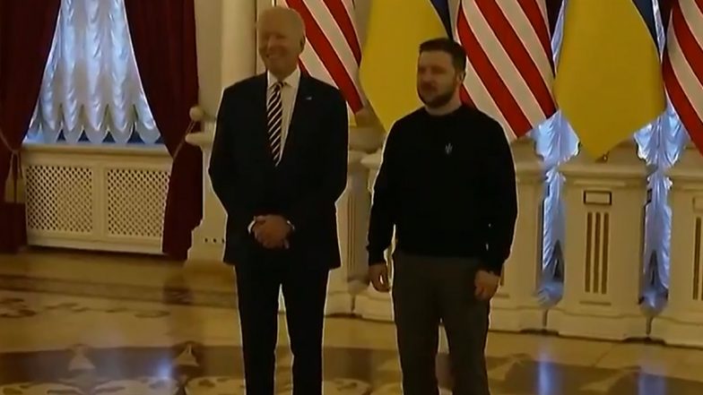 US President Joe Biden Meets Ukraine President Volodymyr Zelenskyy During Surprise Visit to Kyiv Amid Ukraine-Russia War (Watch Video)