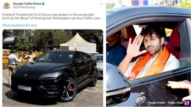 'Shehzada' Kartik Aaryan Issued Challan for Parking Lamborghini on Wrong Side, Mumbai Traffic Police's Quirky Post Goes Viral