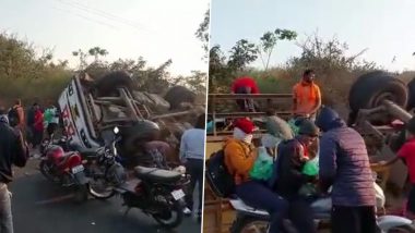 Viral Video: Truck Carrying Cold Drinks Meets With an Accident in Kolhapur, Locals Rush To Loot Beverage Bottles