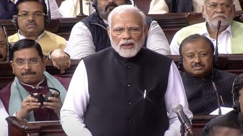 PM Narendra Modi Speech in Rajya Sabha: Opposition MPs Raise Slogans of 'Modi-Adani Bhai Bhai' During Prime Minister's Address (Watch Video)