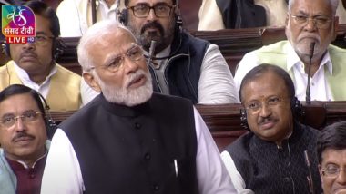 PM Narendra Modi Reacts After Opposition MPs Shout 'Adani-Modi Bhai Bhai' Slogans in Rajya Sabha, Says 'Jitna Keechad Uchaloge, Kamal Utna Hee Zyada Khilega' (Watch Video)