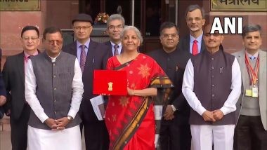 Union Budget 2023-24: FM Nirmala Sitharaman Takes Tablet in Red Pouch to Parliament to Present Paperless Budget (See Pics and Video)