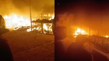 Pune Fire: 90 Stalls, Two Tempos Destroyed in Massive Blaze at Vegetable Market in Hadapsar (Watch Video)