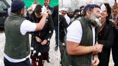 Rahul Gandhi, Priyanka Continue Enjoying Holidays in Kashmir, Seen Riding Snowmobile in Gulmarg (Watch Video)