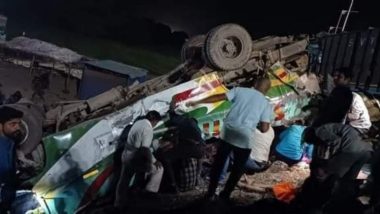 Sidhi Road Accident: Six Dead, 10 Injured as Truck Hits Two Parked Buses On Rewa-Satna Border in Madhya Pradesh (Watch Video)