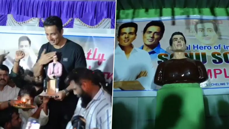 Sonu Sood Visits Siddipet To Thank Locals of Dubba Tanda Village for Constructing Temple in His Honour (Watch Video)