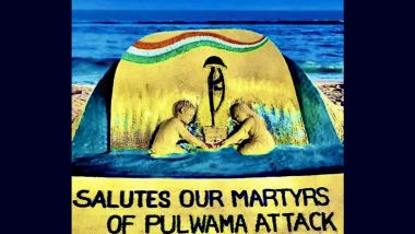 Pulwama Attack Tribute: Sand Artist Sudarsan Pattnaik Pays Homage To CRPF Martyrs With His Sand Art at Puri Beach in Odisha (See Pic)