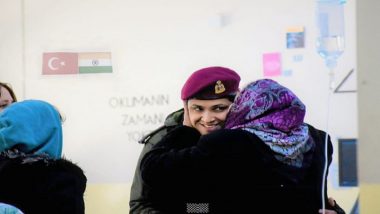 Turkish Woman Hugs Indian Army's Woman Officer As Armed Personnel Carry Out Rescue and Relief Operations in Quake-Hit Turkiye (See Pic)