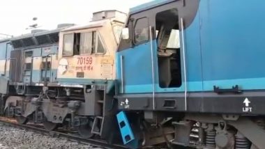 Uttar Pradesh Train Accident: Two Goods Trains Collide in Sultanpur, Many Bogies Jump Off Track; Drivers Injured (Watch Videos)