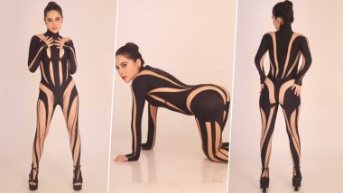 Uorfi Javed Puts Her Sexy Curves on Display in Black Striped Sheer Bodysuit (Watch Video)