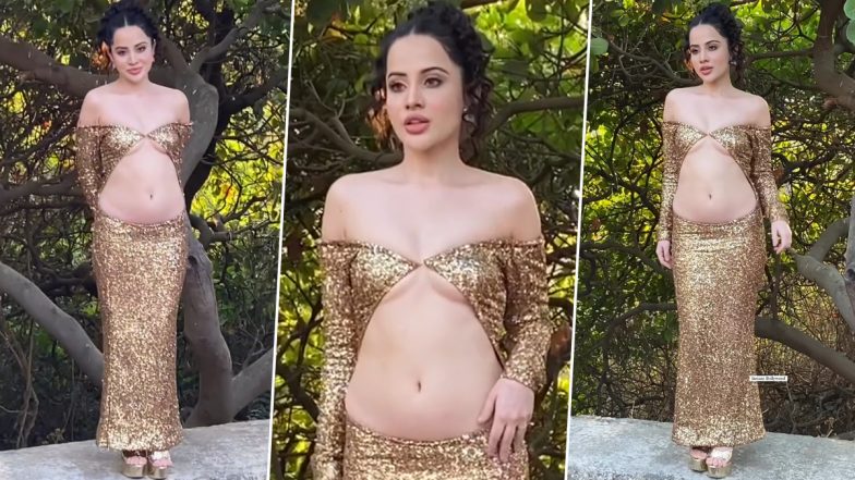 Uorfi Javed Flaunts Her Underboobs and Midriff in Sexy Golden Glittery Dress (Watch Video)