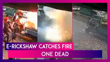 E-Rickshaw Carrying Firecrackers Catches Fire During Jagannath Yatra In Greater Noida, One Dead; Video Goes Viral