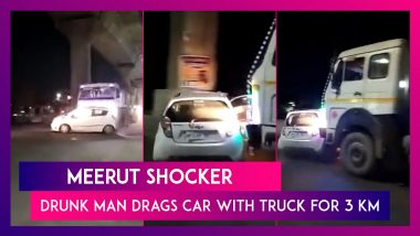 Meerut Shocker: Drunk Man In Uttar Pradesh Drags Car With Container Truck For 3 km