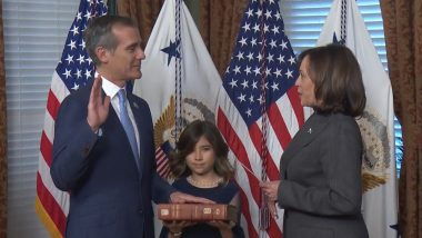 Eric Garcetti, Former Los Angeles Mayor, Officially Sworn In as US Ambassador to India by Vice President Kamala Harris (Watch Video)