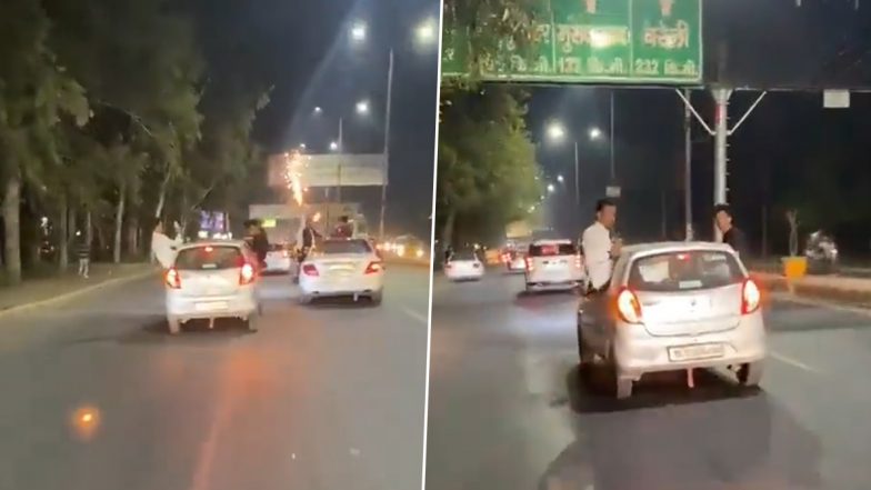 Uttar Pradesh: Men Perform Stunt With Fireworks Atop Speeding Car in Ghaziabad, Video Goes Viral