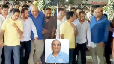 Satish Kaushik Funeral Update: Salman Khan Arrives at the Late Actor's Residence to Pay His Last Respects (Watch Video)