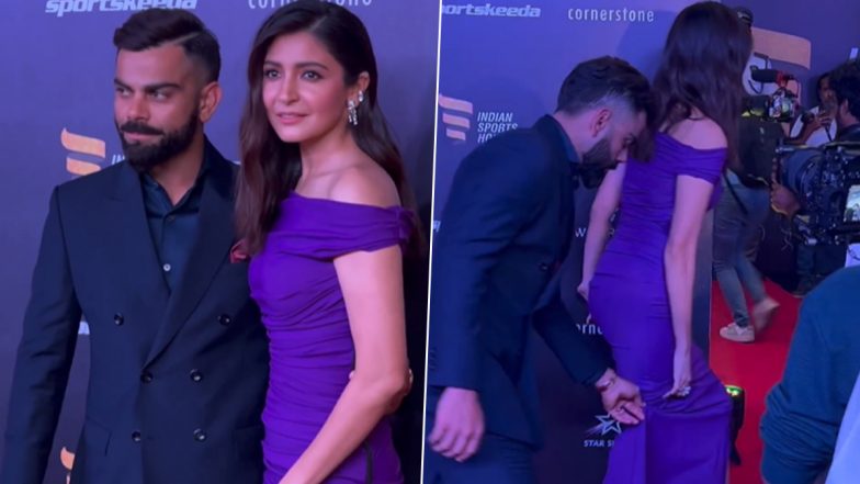 Indian Sports Honours 2023: Virat Kohli is the Perfect Gentleman as He Helps Wifey Anushka Sharma With Her Gown (Watch Video)