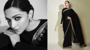 Deepika Padukone Looks Absolutely Classy in Black Saree with Golden Border (View Pics)