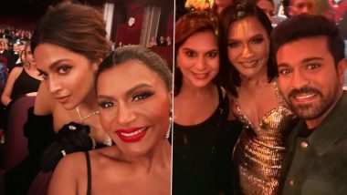 Mindy Kaling Poses With Deepika Padukone, Ram Charan and Maitreyi Ramakrishnan at Oscars After-Party (View Pics)