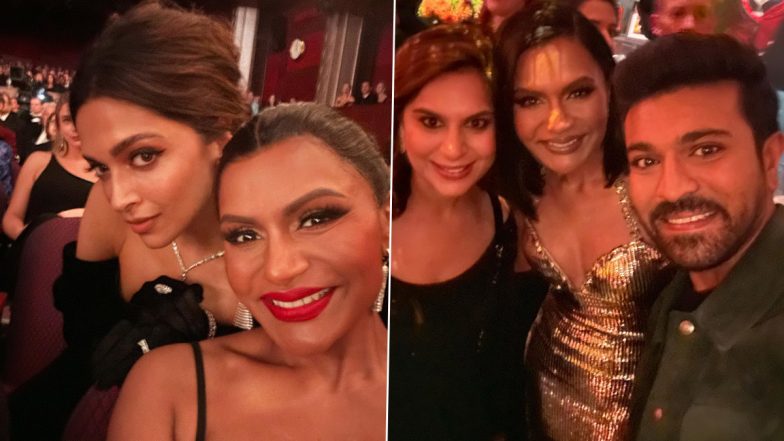 Mindy Kaling Poses With Deepika Padukone, Ram Charan and Maitreyi Ramakrishnan at Oscars After-Party (View Pics)