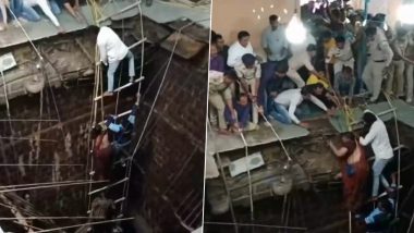 Indore Temple Stepwell Collapse: Ten People Rescued So Far, 25 Feared Trapped; Rescue Operations Underway (Watch Video)