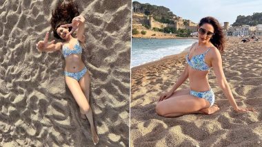 Pragya Jaiswal Shares Hot Photos Enjoying Summer Vibes by the Beach in Blue and White Bikini (View Pics)