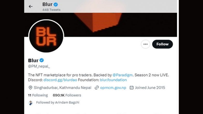 Nepal PM Pushpa Kamal Dahal’s Official Twitter Account Hacked, Profile Pic and Name Changed To 'BLUR'