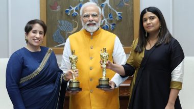 The Elephant Whisperers: Guneet Monga and Kartiki Gonsalves Meet PM Narendra Modi with Their Oscar Awards  (View Pics)