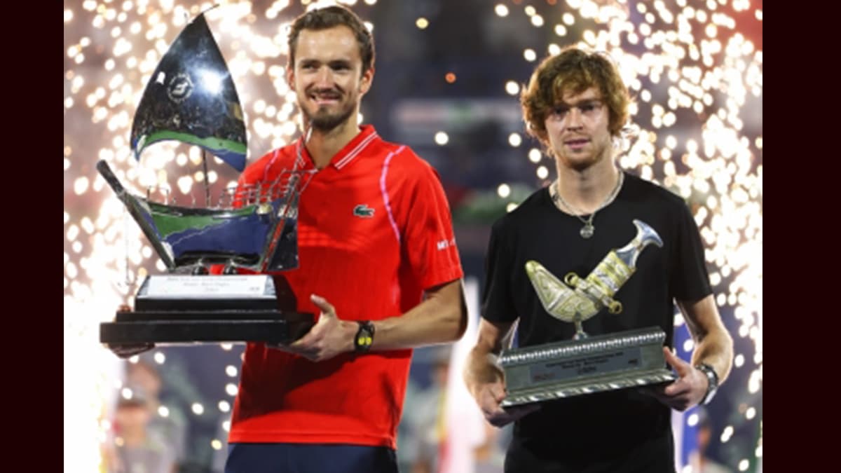 Daniil Medvedev beats Andrey Rublev in Dubai for hard-court hat-trick