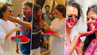 Kangana Ranaut Is All Smile as She Plays Holi on the Sets of Chandramukhi 2 (Watch Video)