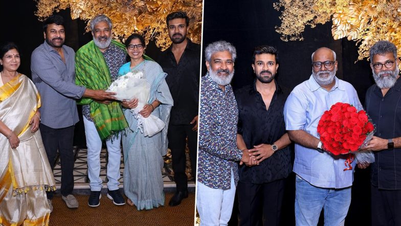 Chiranjeevi Honours SS Rajamouli and MM Keeravani for Oscar Win During Ram Charan's Birthday Bash (View Pics)