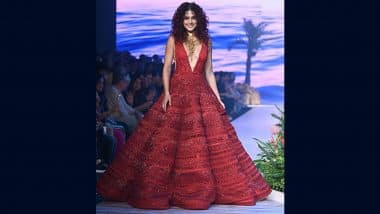 Lakme Fashion Week 2023: Taapsee Pannu Looks Majestic in Red Sequin Gown As She Walks for Monisha Jaising! (View Pics)