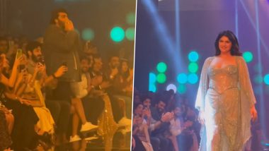 Lakme Fashion Week: Arjun Kapoor Cheers for Sister Anshula Kapoor As She Walks the Ramp In Ash Colour Glitter Corset Top Paired With High Slit Skirt and Long Line Shrug (Watch Video)