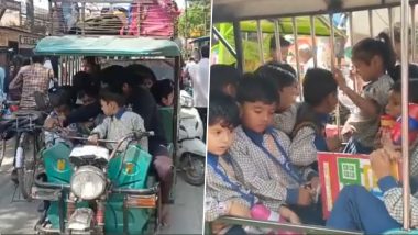 Uttar Pradesh: Overcrowded E-Rickshaw Puts School Kids’ Lives At Risk in Farrukhabad, Probe Launched After Viral Video Surfaces