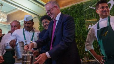 India-Australia CEO’s Forum: Australian PM Anthony Albanese Meets Mumbai’s Dabbawalas (See Pics and Video)