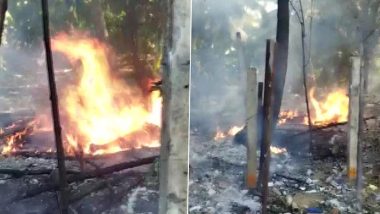 Tamil Nadu Fire: Blaze Erupts in Firecracker Shed Near Sivanarpuram in Cuddalore, Cops Rush to Spot (See Pics)