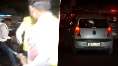 Delhi: Traffic Cops on Drink-Drive Check Pushed Away by Fleeing Driver in Connaught Place (Watch Video)