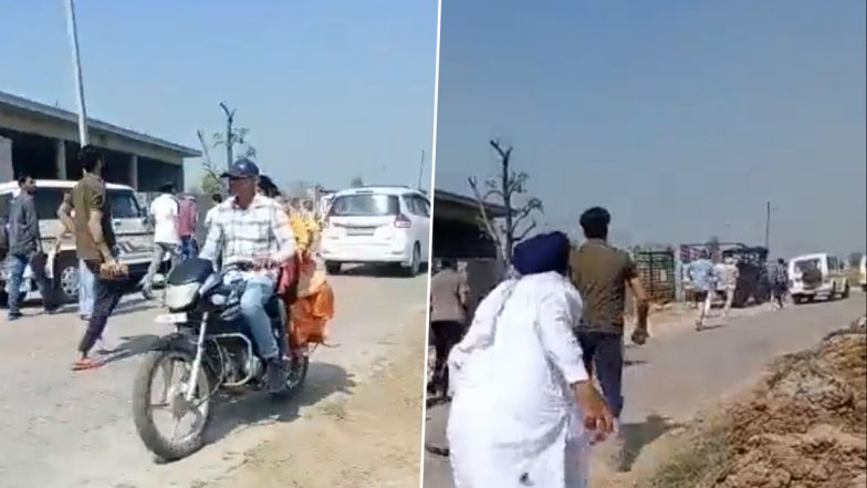 Haryana: Youths Pelt Stones on Vigilance and Electricity Department Team in Karnal, Police Watch In Silence (Watch Video)